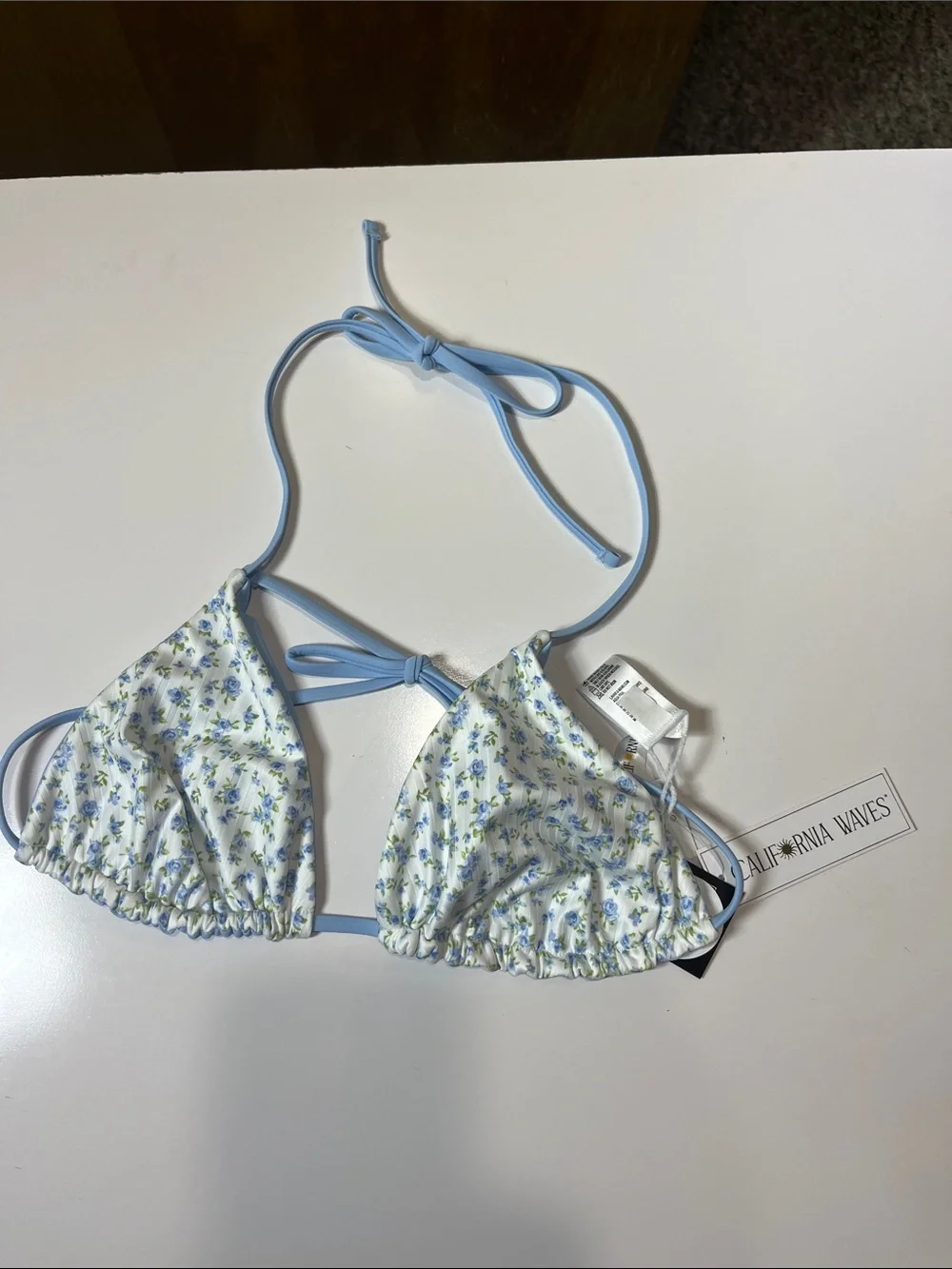 NWT Reversible Triangle Bikini Top Light Blue/White